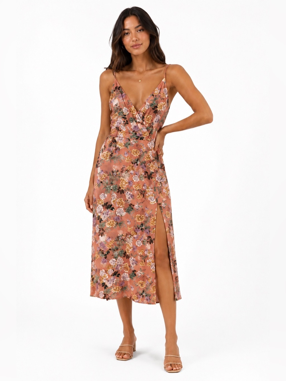 Melrose and Market Floral Midi Dress Size Medium NWT Wrap Front Strappy Dress